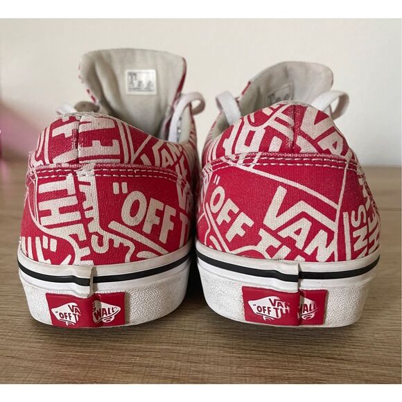 Vans Low Top Sneakers Men 8 Red White Logo Print Streetwear Skate Style Y2K - Picture 9 of 10